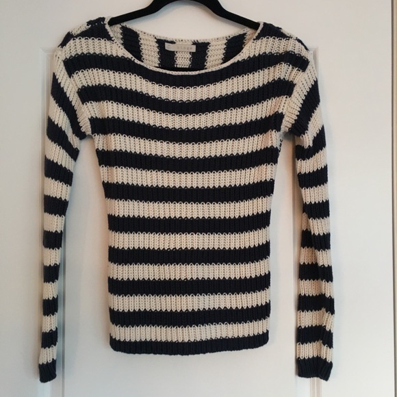 hinge Sweaters - Hinge Navy and Cream Striped Sweater